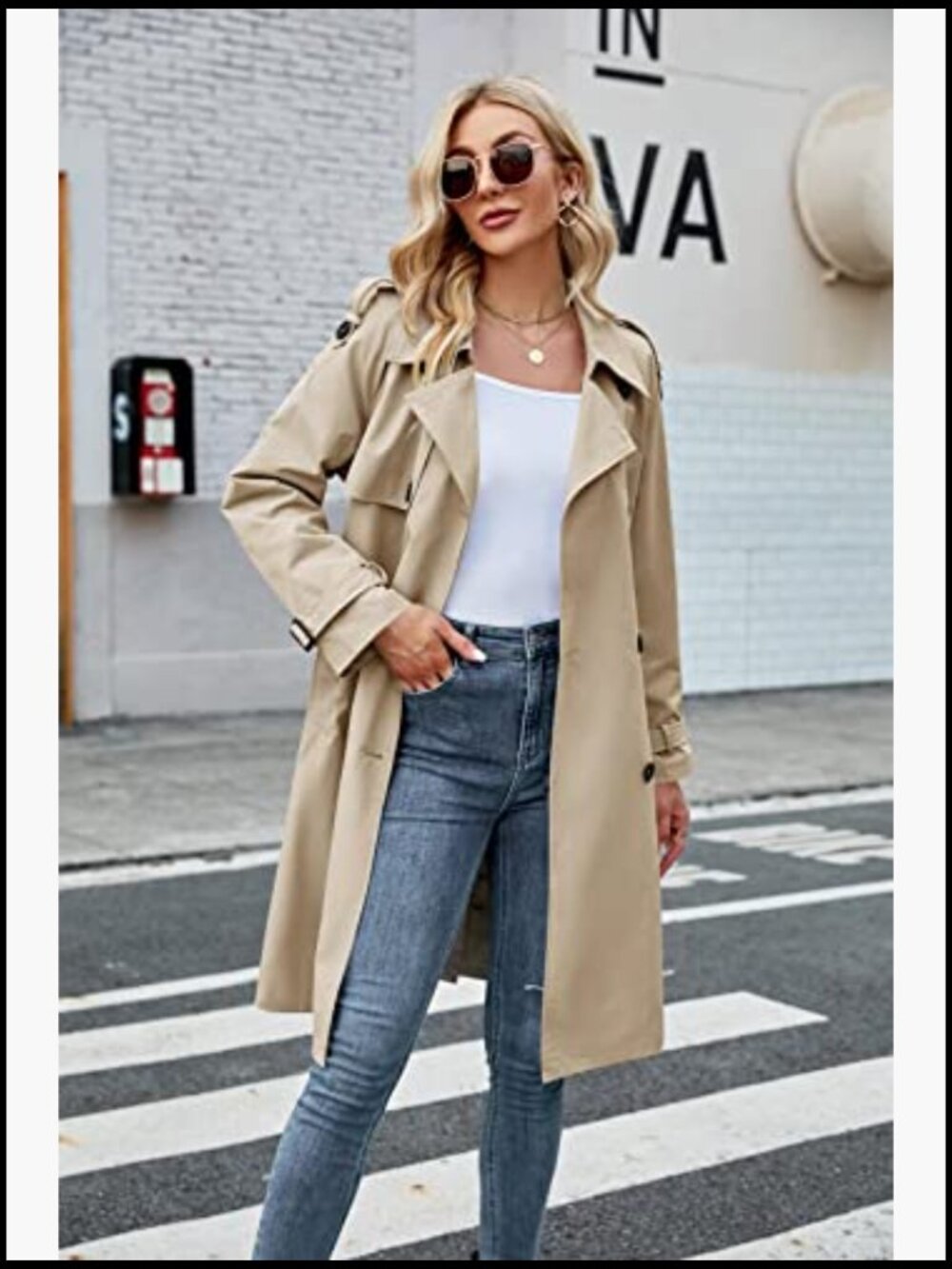 Double Breasted Long Trench Coat Windproof Slim Overcoat with Belt - Picture 4 of 7